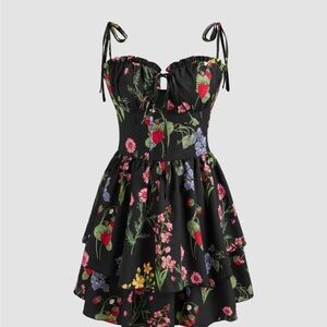 Floral Black Tiered Dress